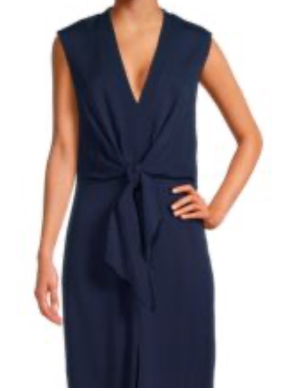 Felicity & Coco Navy Blue Sleeveless Zip-Up Dress with Front Tie